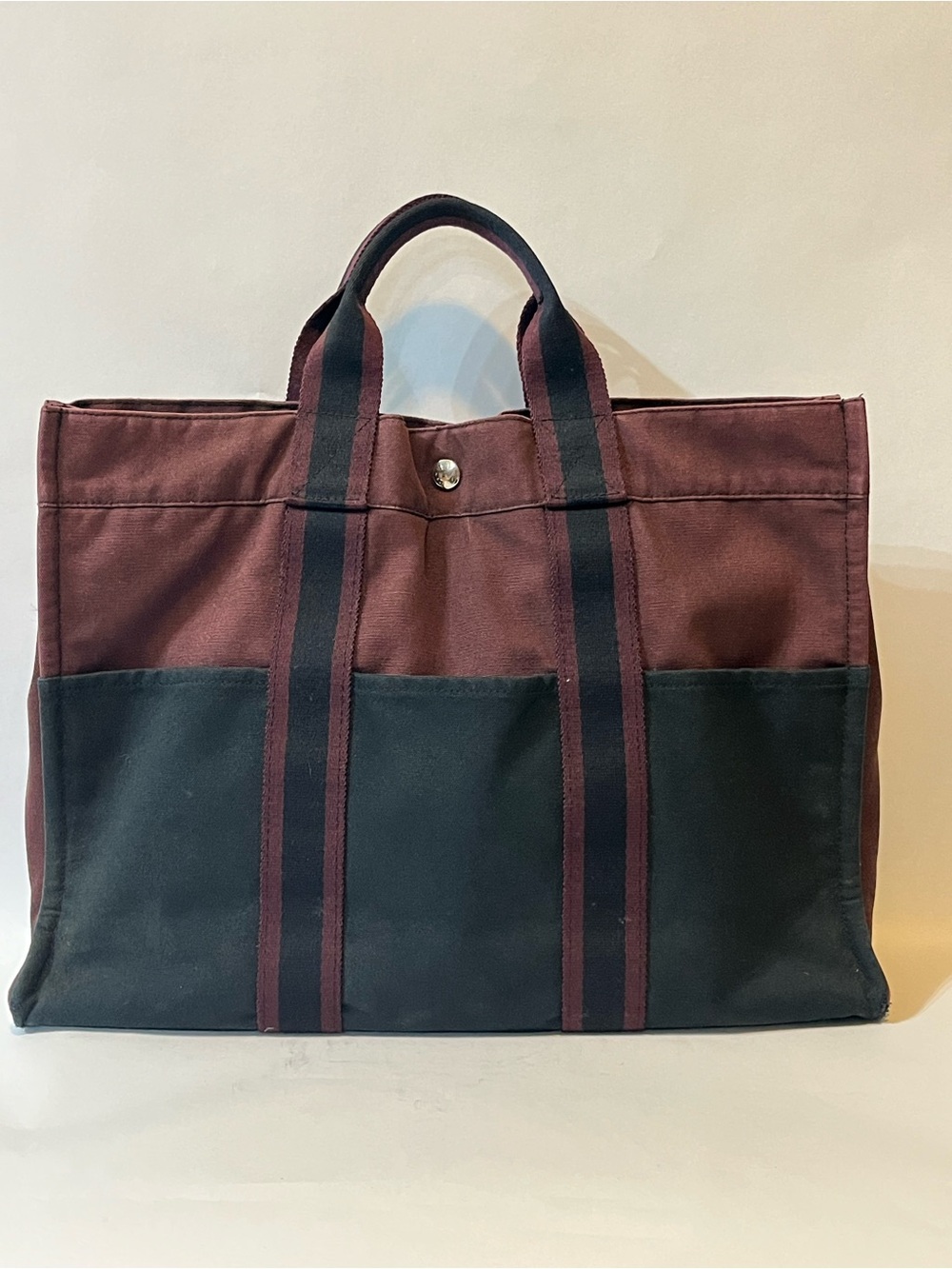 Hermès Fourre Tout MM Tote | Rare Burgundy + Black Canvas | Auth | Made in 🇫🇷